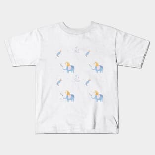 Pattern with cute sleeping elephant, bird and moon Kids T-Shirt